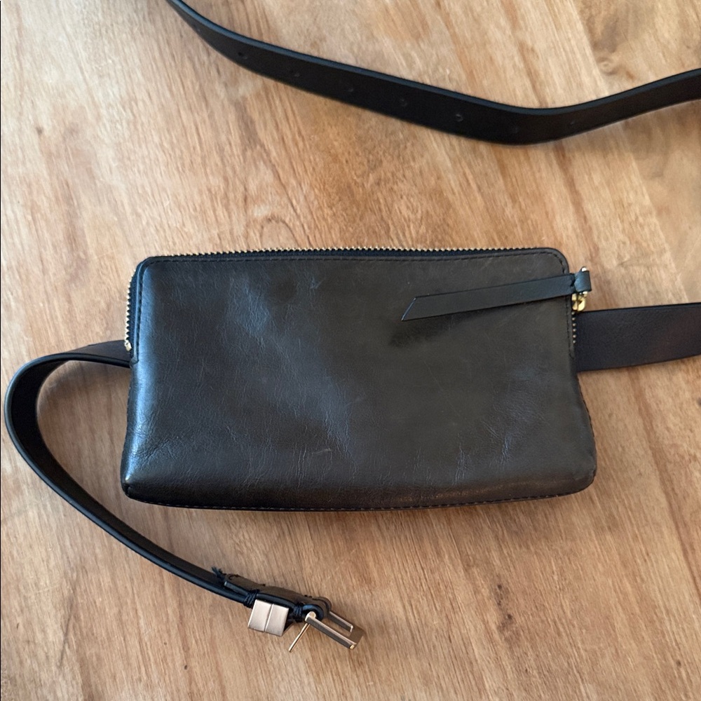 Allsaints Black Leather Crossbody Belt Bag - women’s